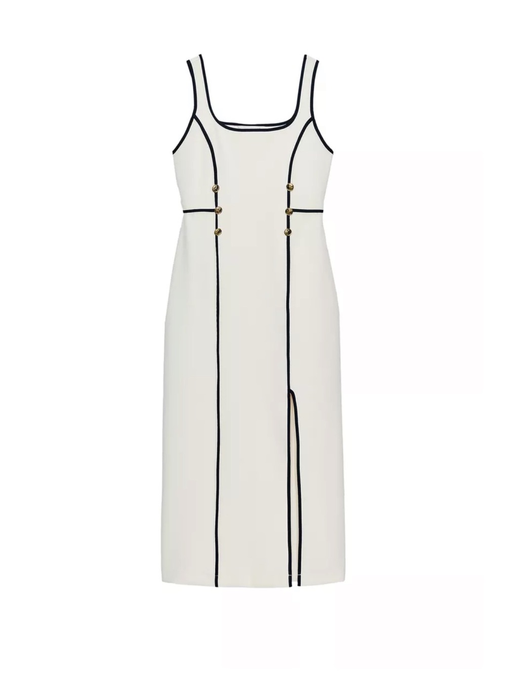 Zara Ivory Midi Dress with Black Contrast Trim